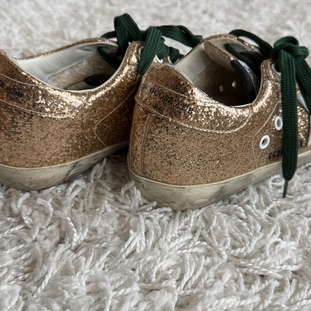 Gold Glitter Star Sneakers with Dark Green Laces - Picture 5 of 9